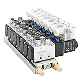Baomain 8 Station Solenoid Valve Manifold, 24V DC 5 Way 2 Position Pneumatic Air Valve, Eight Solenoid, 1/4