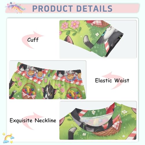 Pajama Sets Long Sleeve Cats Picnic Basket Food Soft Comfy Sleepwear 2 Piece PJS 3-8T4