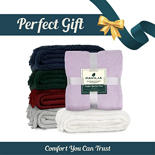 Pavilia Emerald Green Knit Throw Blanket For Couch, Soft Knitted Boho Farmhouse Home Decor Woven Throw, Cozy Decorative Afghan Bed Sofa, Outdoor Summer Fall Gift Lightweight, Forest Dark Green, 50X60 #TOP7