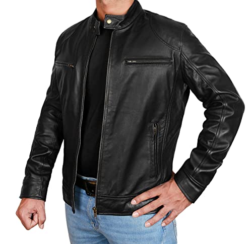 Image of Brown Leather Jacket Mens Real Lambskin Vintage Biker Jacket Men - Mens Black Leather Jacket
