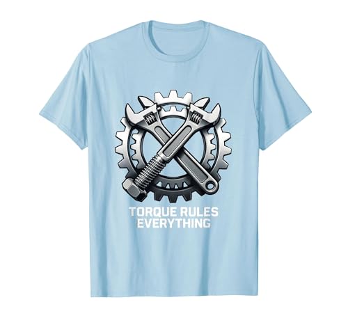 Torque Rules Everything Bold Mechanic Design T-Shirt, Men, Baby Blue, X-Large