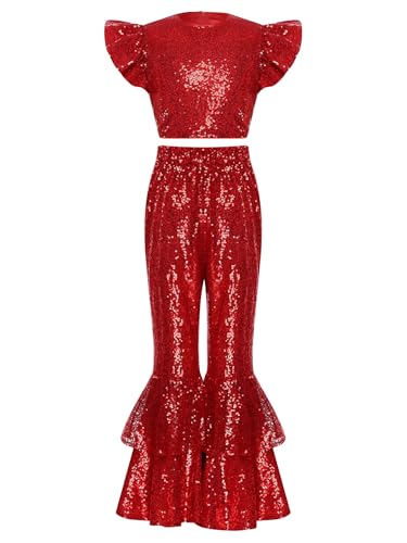 Combinaison classique rouge inhzoy avec haut et pantalon de danse pour filles