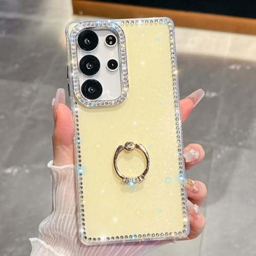 Coque rigide avec anneau Samsung A35 jaune protectrice avec support rotatif intégré
