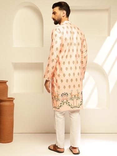 Image of SOJANYA (Since 1958 Men's Cotton Kurta Pyjama with Daman Print & Krochet Embroidery