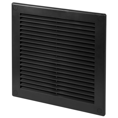 VezoWorks 8 x 8 Inch [Frame Dimensions] Black Air Vent Cover Plastic Square Air Vent Grill Cover for Wall or Ceiling Built-in Mesh Screen/HVAC Return Air Register Modern Louvered Design