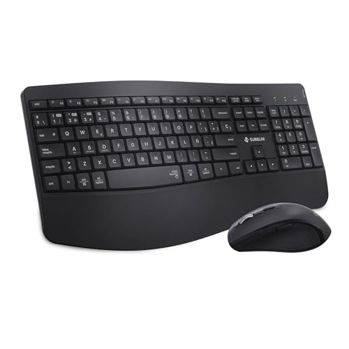 SUBBLIM Combo Dual Prowave Teclado y Ratón Ergonómicos Inalámbricos, Recargables, con Bluetooth 5.3 y Receptor USB, Reposamuñecas, Teclas Silenciosas y Multidispositivo.