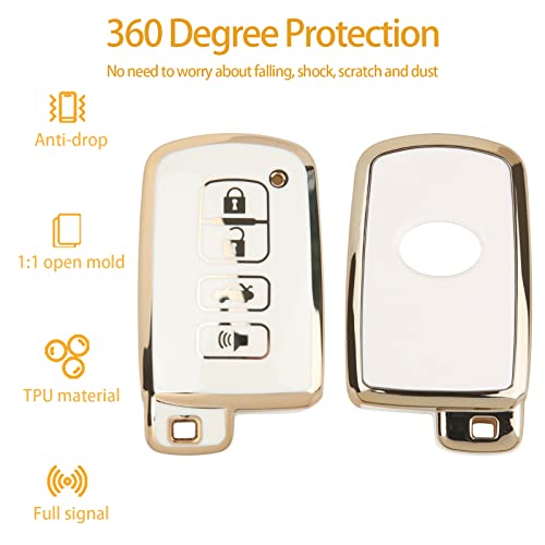 Ft-Bh For Toyota Key Fob Cover, Soft Tpu, Gold Keychains, For Tacoma Highlander Corolla Sequoia Camry Tundra Avalon Rav4 4Runner Smart Remote Key Holder (White) #TOP2