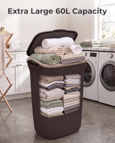 Add Plastic Laundry Basket with Lid Weather Brown - Image 3