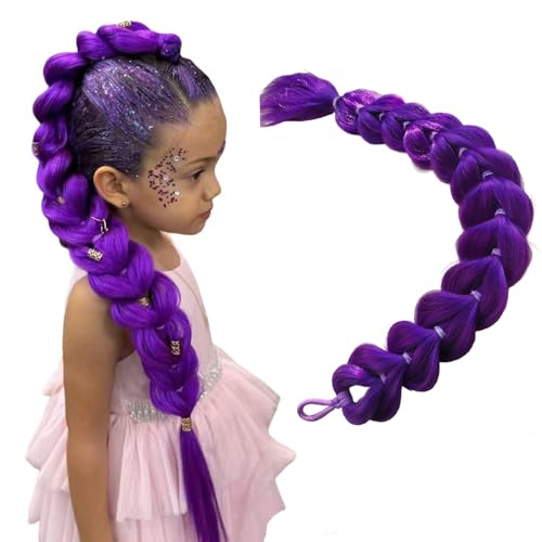 26Inch Ponytail Hair Extensions Braiding Hair Braided Kpop Hair for Kids 100g (purple 26 inch)