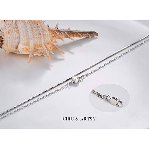 Chic & Artsy Ankle Bracelet 925 Sterling Silver Double Layered Anklets Summer Beach Foot Anklets For Women, 11 Inches #TOP3