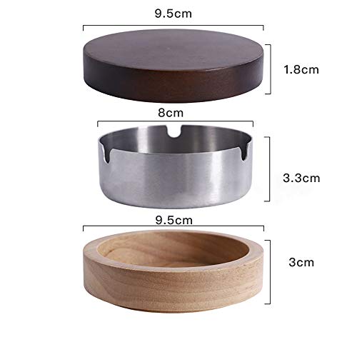 VViN Asbak voor buiten, met deksel, windasbak voor buiten, balkon, asbak van roestvrij staal + hout, geurdicht, voor binnen en buiten - Image 7