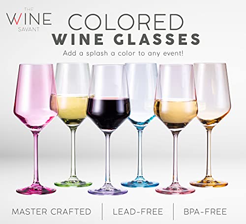 Colored Wine Glass Set, Large 12 Oz Glasses Set Of 6, Unique Italian Style Tall Stemmed For White& Red Wine, Water, Margarita Glasses, Color Tumbler, Gifts, Viral Beautiful Glassware (Stemmed) #TOP2