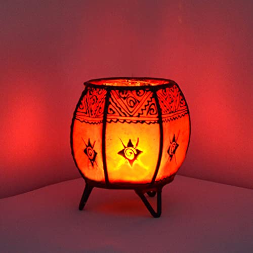 Generisch Orientalische Tischleuchte Barmil Rot 15cm Nachttischlampe Handgefertigtes Gestell aus Echtem Leder Henna…