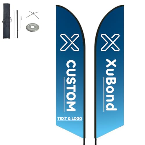 Custom Feather Flags for Business Advertising [Double Sided] - Personalized Flag Kit Optional with Pole (FRP) Ground Spike & Cross Base | Add Your Logo & Text (6.56 * 1.97FT/200 * 60CM)