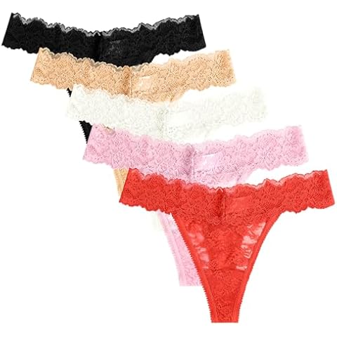 Riozz Women's Seamless Thongs Stretch Sexy Lace Thongs for Women Tangas Pink Thong Soft Lace Cheeky Panties For Women 5 Pack L Cover