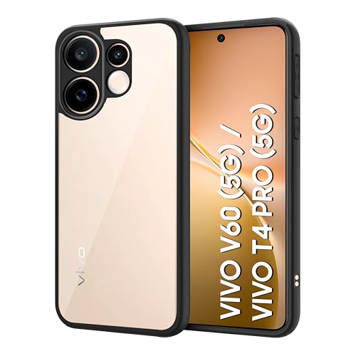 Image of CEDO Backcover for Vivo V60 (5G) / Vivo T4 Pro (5G) | Camera Protection Bump Shockproof Edge | Ultra Hybrid Transparent Acrylic Clear TPU+PC Hard Backcase Cover (Black)