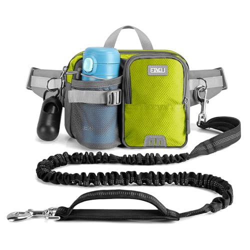 ETACCU Joggingleine Hunde mit Bauchgurt, Freihandleinen Jogging Hundeleine für große und mittelgroße Hunde, Elastische Reflektierende Laufleine 124-180 cm für Laufen, Joggen (Grün)