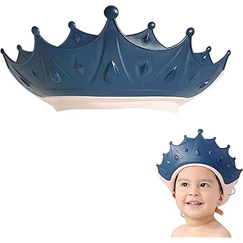 Yinteloo Baby Shower Hat Cap, Shield Cap with Adjustable Strap & Buckle Design, Hair Washing Shield, Visor Hat, Cute Crown Shampoo for Eyes, Ears and Face, Blue, 10 x 10 inch Cover