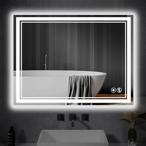 24“ x 36” LED Mirror for Bathroom Front and Backlit Anti-Fog Dimmable 3 Colors LED Bathroom...