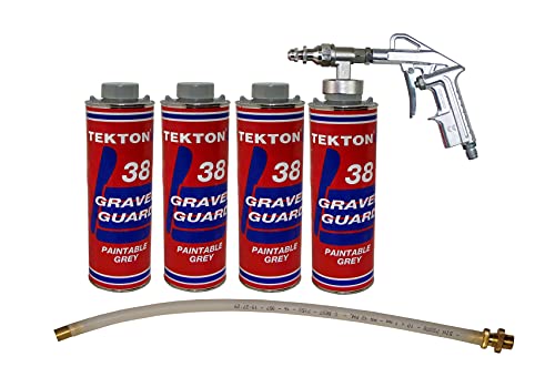 Chemicar Gravel Guard Grey Automotive Undercoating for Trucks, Cars, Buses, Trailers Sprayable Protection Against Rust, Corrosion, and Abrasion (4 cans + 1 spray gun + 1 wand)