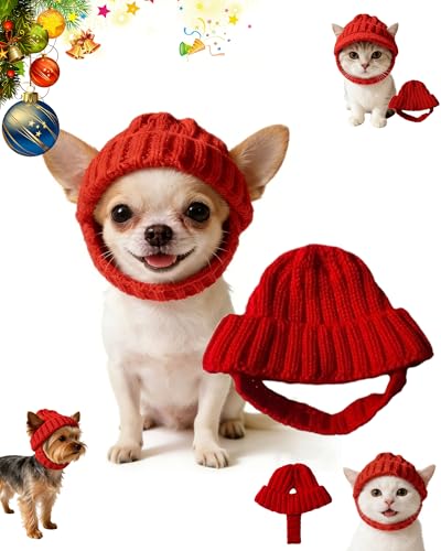 Red Knit Dog Beanie with Ear Flaps – Warm Winter