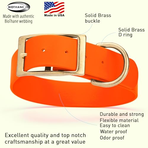 Image of Viper Biothane Heavy Duty Waterproof Dog Collar Strong Coated Nylon Webbing w /Solid Brass Hardware Odor-Proof Easy to Clean High Performance Fits Small Medium or Large Dogs, Hunter Orange