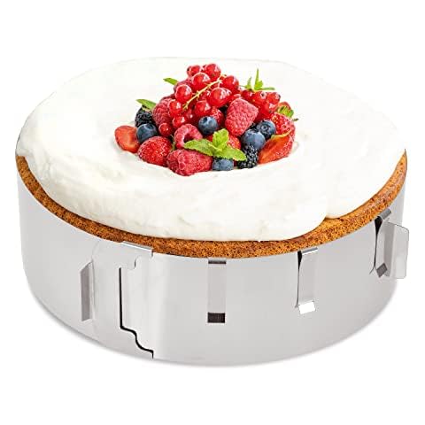 Cake Ring - Magically Create Delicious Cream and Fruit Cakes in no time - Stainless Steel Tart Ring, Adjustable and can be Fixed with Clips - 7.5 cm high - Made in Germany Cover