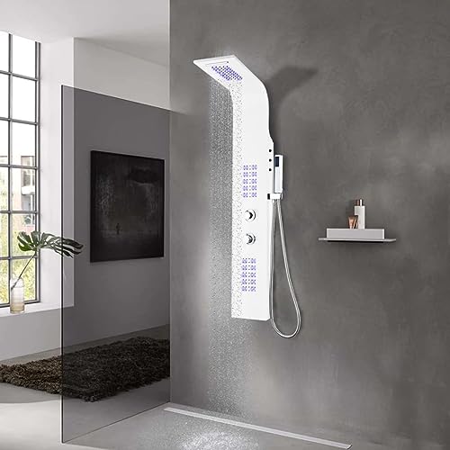 Xichuzi Columna Panel de Ducha Aluminio Blanco 20x44x130 cm, Columna Ducha Hidromasaje, Panel De Ducha, Sistema De Ducha, Ducha De Masaje, Shower Panels