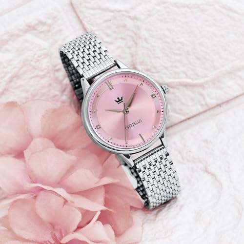 Image of CRESTELLO Stainless Steel Chain Analog Wrist Watch for Women (Silver /Pink /Green /Blue Dial) | CR-L154-CH