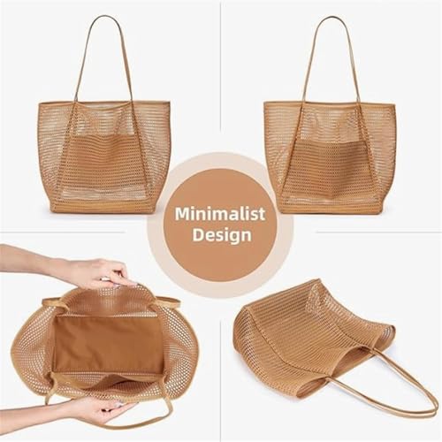 Beach Bags for Women,Mesh Tote Bag with Large Inner Pocket, Sandproof Shoulder Handbag for Beach and Pool4