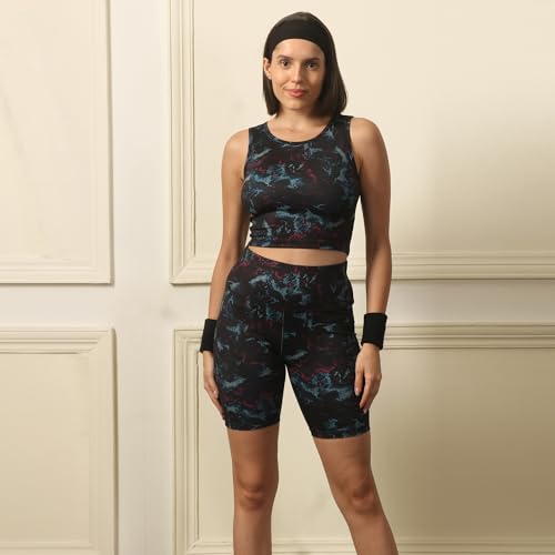 Image of SOIE Women Polyester Blend Sports Shorts High Waist Knee Length with Side Pocket Quick Dry Squat Proof Athleisure Shorts for Workout