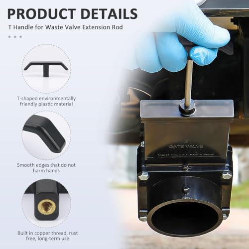 Image of 2pcs RV Waste Valve T-Handle Black Universal Fit, | Replacement for Sewer & Water Tank Drain, Dump Valve, Waste Gate Pull, RV Marine Toilet Accessories