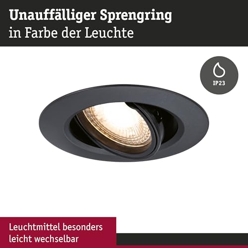 Paulmann 92111 Einbauleuchte 3er-Set schwenkbar rund 90mm 30° GU10 max. 3x10W 230V Schwarz Einbaulampe