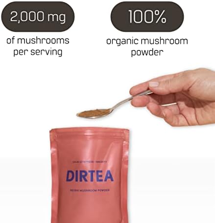 DIRTEA Reishi Mushroom Powder | 100% Organic | 2,000mg / Serving | Vegan | Non GMO | Sleep Aid - Stress Adaptogen Supplement & Immunity Booster | 60g - 30 Day Serving