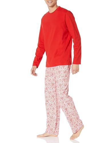 Amazon Essentials Conjunto de Pijama con Pantalón de Franela y Camiseta de Manga Larga Hombre, Blanco Bosque, L