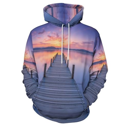 Sweat à capuche coucher du soleil sur le lac idéal pour vos sorties streetwear urbaines