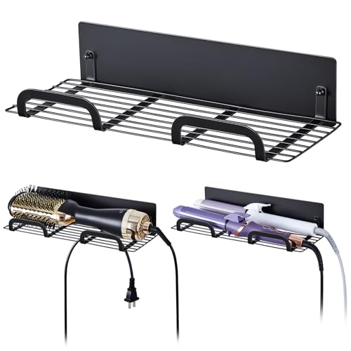 WAYASI Straighteners Holder Wall Mounted Metal Hair Dryer Holder for Curling Wands Accessories Adhesive Curling Iron Holder Hair Tool Organizer for Vanity Bathroom Barber Shops (Black)