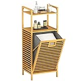 Raslate Bamboo Laundry Hamper Basket with Liner Bag Storage Dirty Clothes Tilt Out Baskets Section w