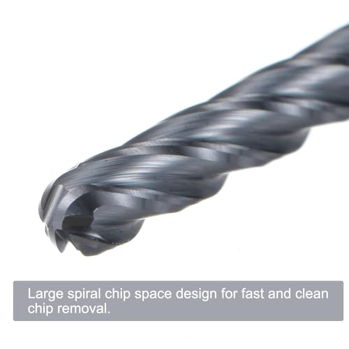 Image of uxcell Ball Nose End Mill CNC Router Bit, 1 /16 inch Radius 1 /8 inch Shank Solid Carbide TiAlN Coated Upcut Spiral 4 Flutes Cutter Milling Tool, 1 /8 inch Dia 3 inch Total Length