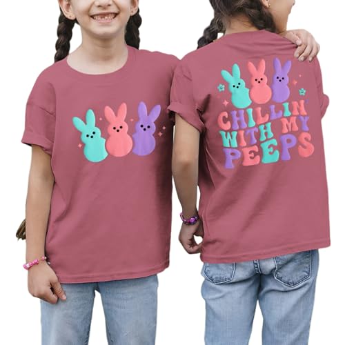 CM C&M WODRO Kid Girls Easter Bunny Shirt Chillin' with My Peeps T-Shirt Short Sleeve Funny Happy Easter Graphic Tees Tops