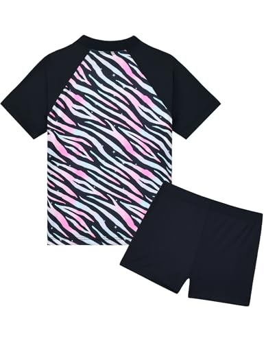 Image of Girls Swimsuit Colorful Short Sleeve Bathing Suits UPF 50+ Rash Guard Set Two Piece Summer Swimwear