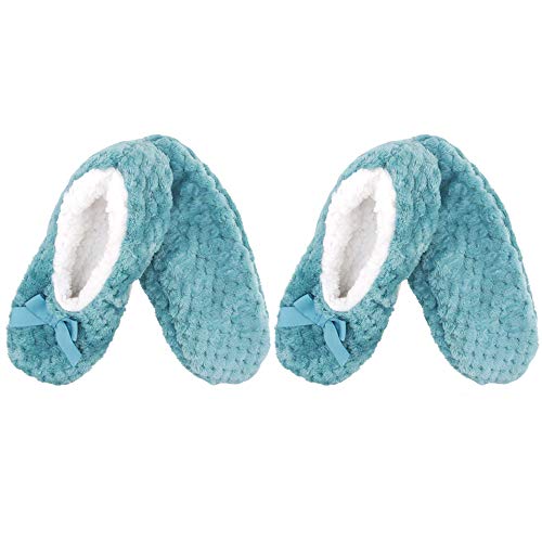 Image of BambooMN Women's Stripe Patterned Non-Slip Lined Travel Home Slippers - 2 Pairs