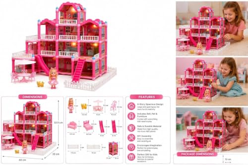 Image of HIGHTOYSWORLD Doll House 11 Storey Miniature Toy Building | 4 Dolls Included, Ages 6 and Above, 120 Min Assembly (11 Room)
