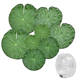 STCRERAG 8 Pcs Lotusblatt mit 1 Rollen Angelschnur Künstliche Seerosenblätter Ungefähr 10/15/18/20cm Durchmesser Seerosenblätter Teich Dekoration Lotusblüte Grüne Schwimmende Pflanzen für Pool, Teich