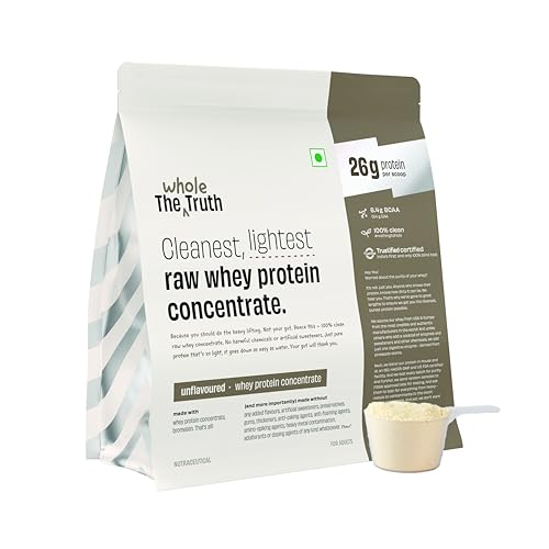 The Whole Truth Whey Protein Concentrate Unflavoured |1 kg (2.2 lbs) | 26g Protein per scoop | 6.4g ...