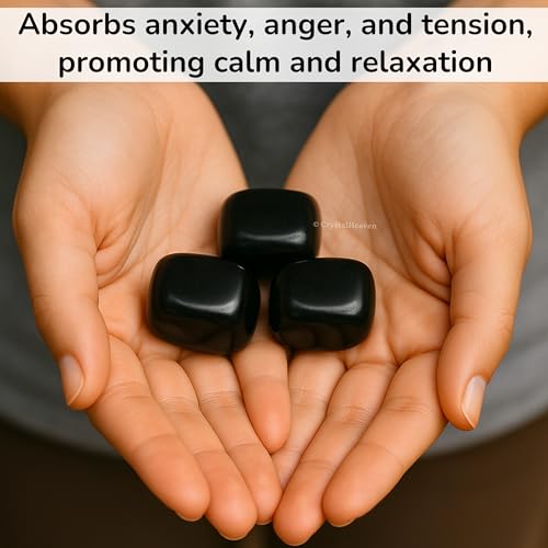 Image of Certified Black Tourmaline Crystal Healing Tumbled Stone, Natural Polished Crystals for DIY Crafts, Manifestation, Meditation, Pooja Feng Shui and Reiki Healing (30 Grams)