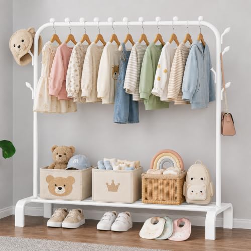 Image of Strassis Design Metal Plastic Wardrobe for Kids-Cupboard for Clothes, Almirah for Clothes, Baby Collapsible Wardrobe, Multi-Purpose Kids Storage Rack for Home Books,Toy,Living Room Coat Rack -White