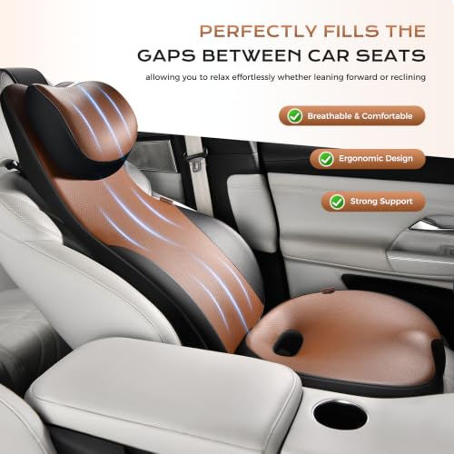 Image of Coverado Car Seat Cushion and One Piece Lumbar Support with Adjustable Neck Cushion for Car, Ergonomic Memory Foam Car Back Support, Truck Seat Cushion for Sciatica Back Neck Pain Relief, Blackbrown