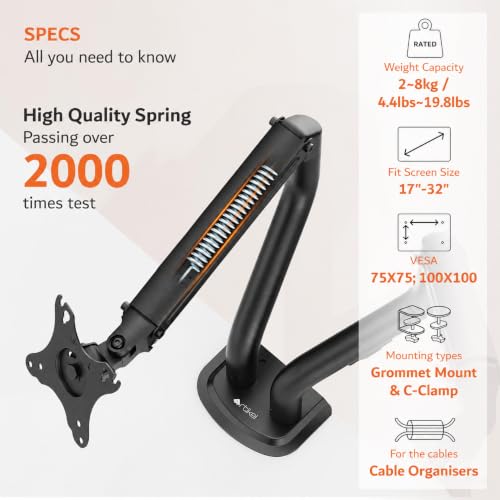 Image of ARTIKEL Monitor Desk Mount Adjustable Spring Assisted Monitor Arm VESA Mount with C Clamp Grommet Mounting Base Computer Monitor Stand (Curve Black, Dual)