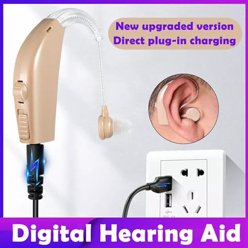 Image of Aika AG-7311 Rechargeable Hearing Aid Amplifier Machine For Old Age with Auto Noise Reduction Features, Full-on Acoustic Gain 38db with Free Dry Kit (1 Piece, Beige, Single Ear)